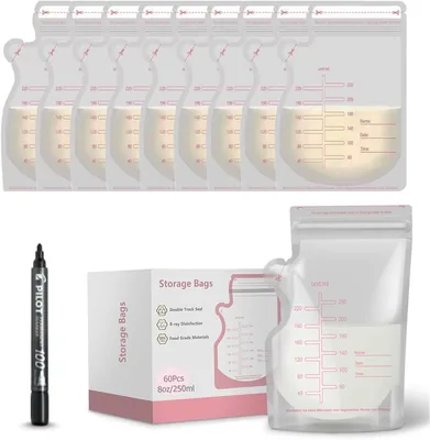 zilSquare™ 60pcs Breast Milk Storage Bags, 8.5oz Leak-Free