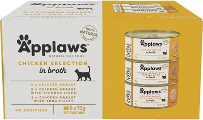 Applaws Wet Cat Food Mixed Variety Chicken Selection in Broth, 8x70g Tin Best Deal