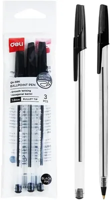Deli Ballpoint Pen 1.0mm Black Ink 3 Pcs