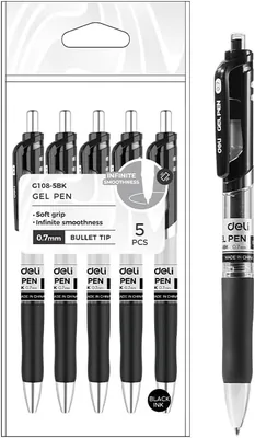 Deli Gel Pen 0.7mm Black Ink 5 Pcs Best Deal