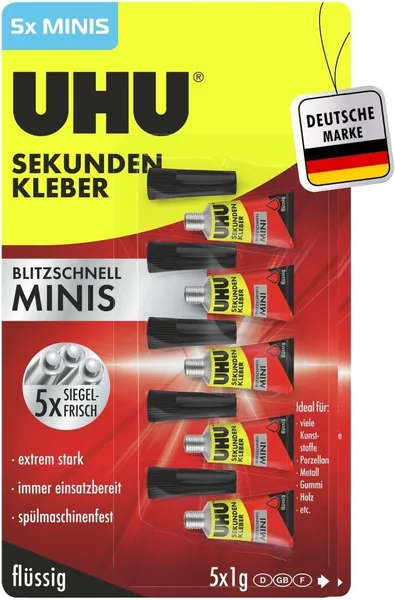 UHU Super Glue Extra Strong | 5 x 1 g Glue Tubes