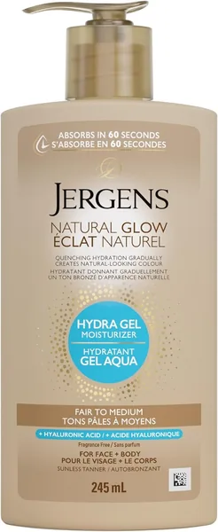 Jergens Natural Glow Hydra Gel Moisturizer Self Tanner for Face and Body Fair to Medium