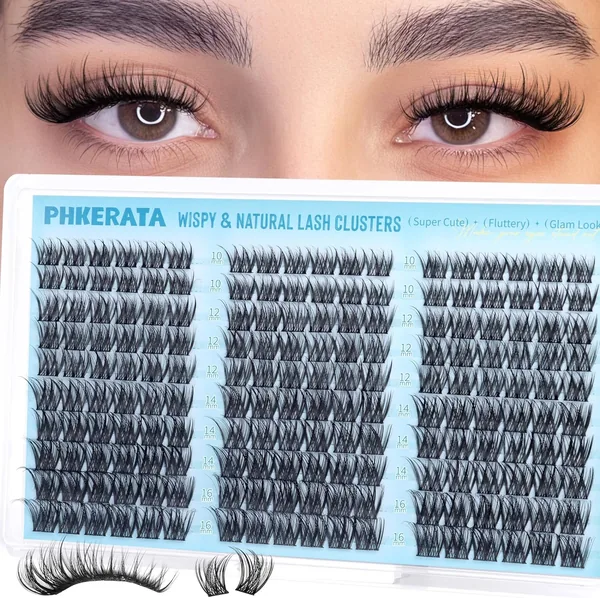 PHKERATA Wispy Lash Clusters Natural Eyelash Clusters C Curly Cluster Lashes DIY Lash Extensions
