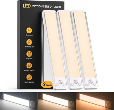LED-Unterbauleuchten mit Bewegungssensor 20 cm, 3 Farben für Küche (Packung mit 3) | 2700-6000K, dimmbar, wiederaufladbar