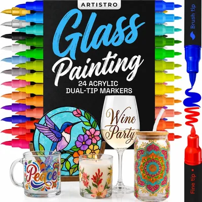 ARTISTRO 24 Glas-Acrylfarben-Marker - Malstifte mit Pinsel + Doppelspitzen-Kombination Best Deal