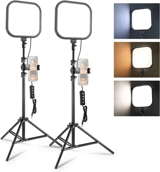 NEEWER 10.8" LED Video Light Panel Kit (2 Pack) - 15W, Dimmable Bi-Color, Tripod Stands - 10% Off