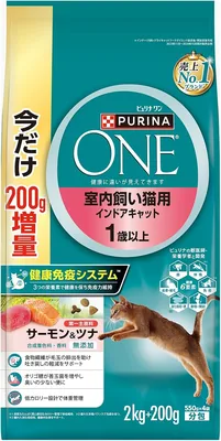 ピュリナワン 室内飼い猫用 インドアキャット サーモン＆ツナ 2kg+200g 増量パック（550g×4袋入）ドライキャットフード