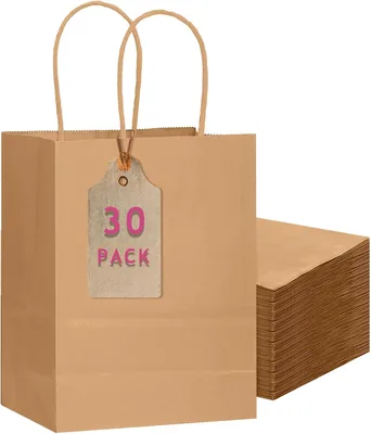 Qiqee Brown Paper Gift Bags 30-Pack