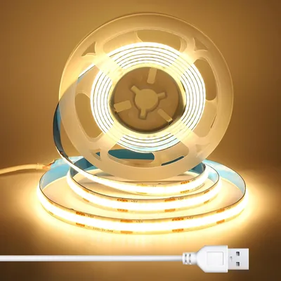 BERIXDEEP COB LED Strip 2 m con Cable USB de 1.5 m, 8 mm Ancho, CRI 92+, 5V para Iluminación TV, Encimeras y Bajo Muebles