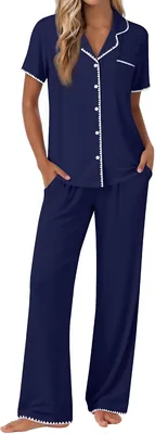 Ekouaer Pajamas Women' Set Button Up Soft Pjs Short Sleeve