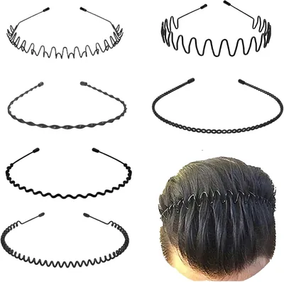 KLNEEDS का ब्लैक मेटल हेयर बैंड - 6 पीस थिन वेवी नॉनस्लिप एडजस्टेबल हेडबैंड, स्पोर्ट्स, जिम, योगा के लिए महिलाओं और लड़कों के लिए