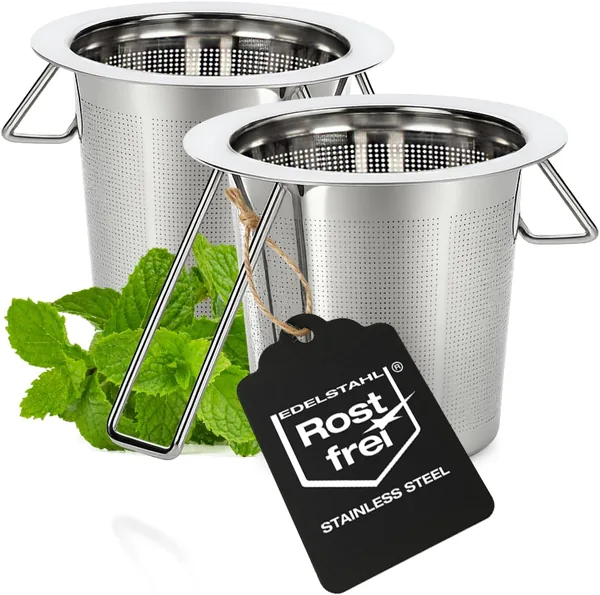 Com-Four® 2x Zaparzacz do Herbaty ze Stali Nierdzewnej - Drobne Sitko do Herbaty Lisciastej & Przypraw - Wielokrotnego Użytku