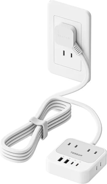 TESSAN Extension Cord 6.6 ft (2 m) Ultra-Slim (8-in-1, 20W PD) USB Outlet Tap with USB Power Strip