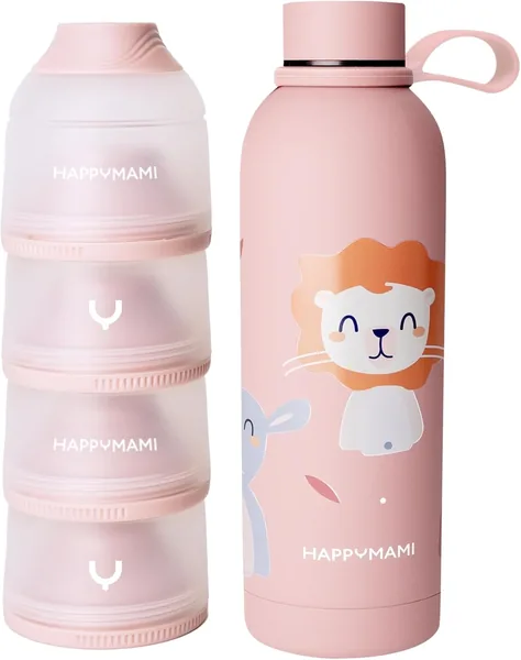 Happymami, Dispenser di Latte in Polvere + Termos da 500ml, Regalo per Neonati, Set di Alimentazione, Senza BPA, Interno Antiaderente - Sconto del 68%
