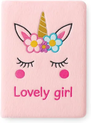 Unicorn Style Plush Notebook Pink - Soft Journal with Embroidered Cover