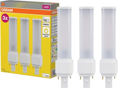 Osram Dulux D18 LED-Kompaktlampe, 7 W, 700 lm, 3000 K Warmweiß, G24D-2-Sockel, 230 V AC/CCG, CRI 80, 35 mm Durchmesser