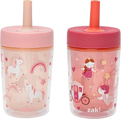 Zak Designs Capri Toddler Tumblers, 2x 9oz Double Wall Sippy Cups, Leak-Proof