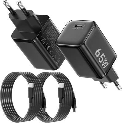 2Pack USB C Charger 65W, GaN USB C Power Supply PPS Quick Charger för MacBook Pro/Air, med 2M USBC Chargkabell