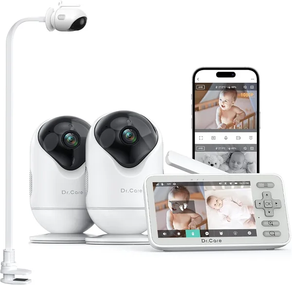 Dr.Care VistaView Lite Cámara de Vigilancia WiFi para Bebés de 4 Pulgadas, Pantalla Dividida 720P y 1080P, Visión Nocturna, Alertas de Movimiento - 5% de Descuento