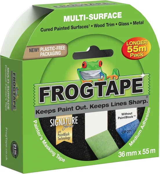 Frog Tape Green Multi Surface Painters Masking Tape, Indoor Painting and Decorating For Sharp Lines and No Paint Bleed 36mm x 55m