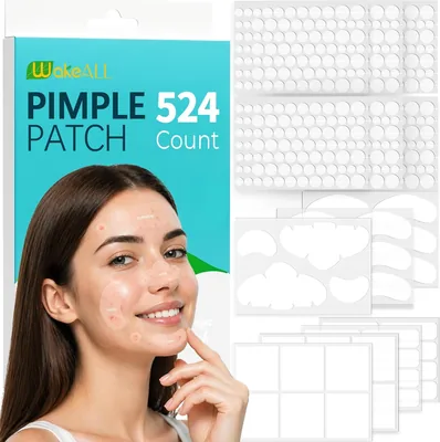 Pimple Patches XL, 524 Hydrokolloid Plaster med Teebrunn, 5 Formar & 10 Storlekar, Extra Stort Omfattande - 14% Rabatt