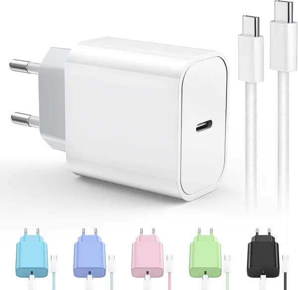 Caricabatterie USB C 25W con Cavo da 2m, Ricarica Rapida per iPhone 17/17 Pro/17 Pro Max/Air/16, iPad, Samsung S