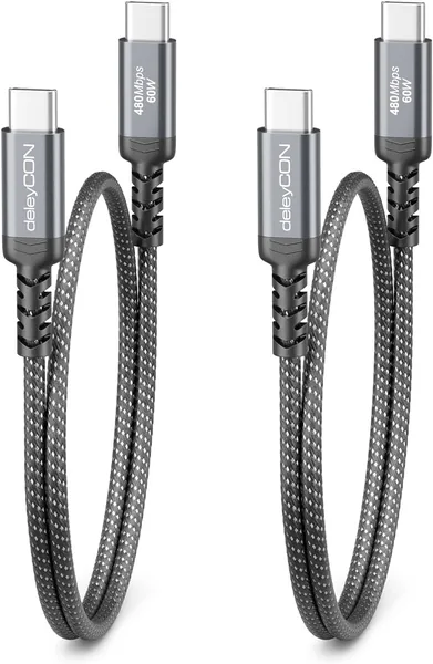 Kable USB-C deleyCON 2x 0,30m - Szybkie ładowanie PD 3.0 dla iPhone 17/16/15 Pro Max