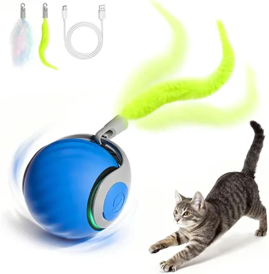Kinizuxi Interactieve Kattenbal, Automatische Interactieve Kattenspeelbal voor Binnenkatten met Staart, 2 Snelheden Oplaadbaar