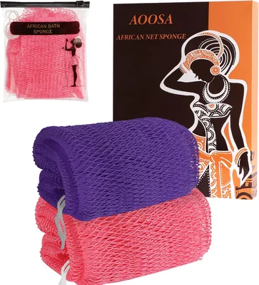 AOOSA 2 Stuk Exfolieer Netten, Snel Droog Afrikaanse Net Sponge, Exfolierende Body Sponge met Knoppen