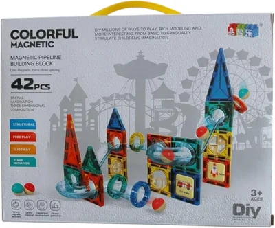 MEGASO Colorful Magnetic Pipeline Building Block Set, 42 Pieces, STEM Toy for Kids 3+