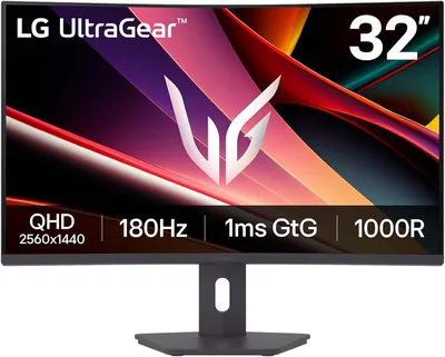 LG Ultragear 32G600A-B 32 Zoll gebogenes WQHD VA Gaming-Monitor, 180Hz, HDR10, AMD FreeSync, 2x HDMI 2.0, 1x DisplayPort 1.4, Schwarz