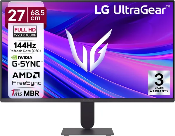 شاشة LG Ultragear 27 بوصة للألعاب بدقة فائقة الوضوح (1920x1080) IPS، 144 هرتز (مرتفعة)، 1 مللي ثانية للرد السريع، متوافقة مع NVIDIA G-Sync، AMD - 48% خصم