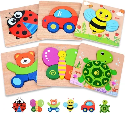 SKY-TOUCH Wooden Toddler Puzzles - 6 Animal Shapes, 10% Off