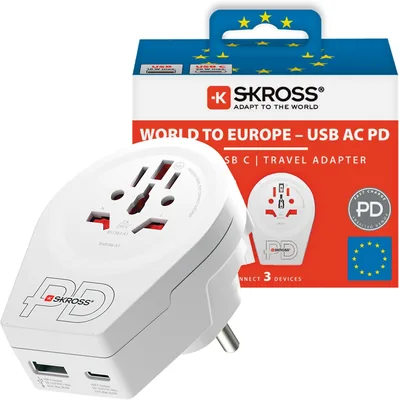 SKROSS World to Europe USB AC20PD Travel Adapter