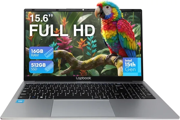 15.6" Full HD Windows 11 Laptop (Dec 2025 Release) - Intel 15th Gen, 16GB RAM 512GB M.2 SSD