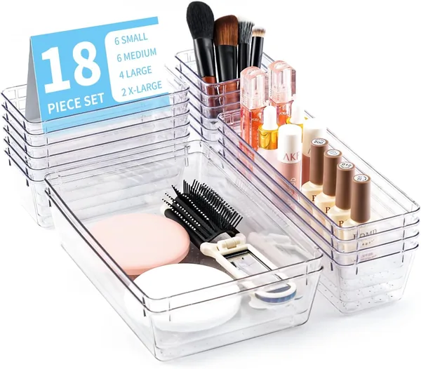 SKY-TOUCH 18PACK Clear Plastic Drawer Organizer