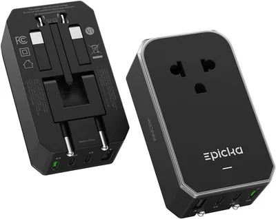 EPICKA Global Travel Adapter, Air 40W PD Quick Charger Universal Plug Adapter med 1 AC-utgång och 4 USB-utgångar för Europa, USA