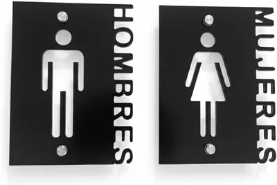 Letrero señal para baño sanitario hombre mujer, set 2 pzas (Negro) - Mejor Precio