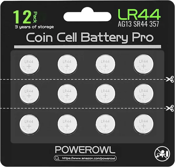 POWEROWL LR44 AG13 357 303 SR44 A76 Button Coin Cell Batteries - 12 PCS (1.5V) for Small Electronics