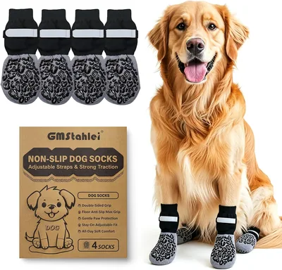 Calcetines Antideslizantes para Perros con Doble Agarre y Correa Ajustable (4 Piezas), Protección de Patas para Suelos de Madera - Mejor Precio