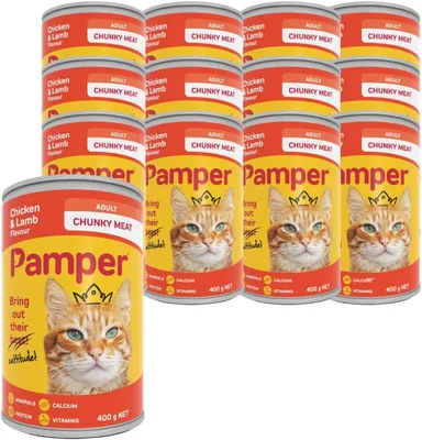 Pamper Chicken & Lamb Flavor Wet Cat Food 400g Cans (Pack of 12) Best Deal
