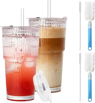TFMOJHST 20oz Glass Tumblers with Lids & Straws