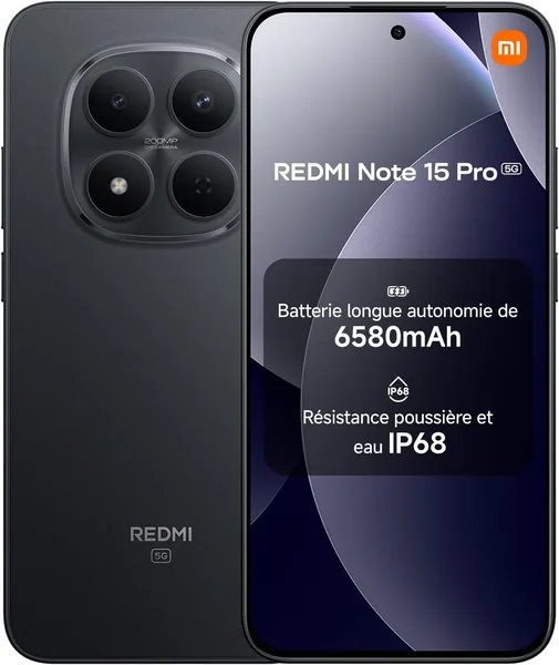Xiaomi Redmi Note 15 Pro 5G - 12 Go de RAM + 512 Go - Batterie 6580 mAh - IP66/IP68 - Caméra 200 MP - Écran AMOLED 6,83 pouces - Meilleur Prix