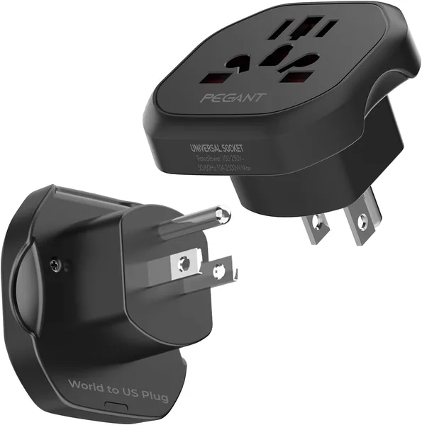 PEGANT World to USA Plug Adapter 2500W 10A Travel Outlet