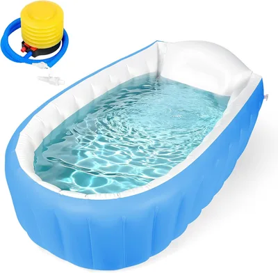 AUYAO Inflabilbar Babybad 0-12 Månader, Portabel Non-Slip Barnbadet med Integrerad Luftpumpa, Poolbehållare, T