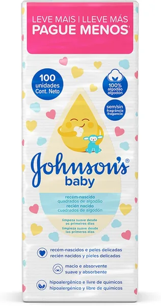 Quadrados de Algodão Recém-Nascido JOHNSON’S® - 100 unidades - 26% Off