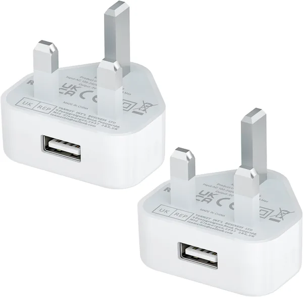 USB Plug UK, 5W Phone Plugs with USB Port Compact Mains Charge Head with Smart IC 5V 1AMP Charging