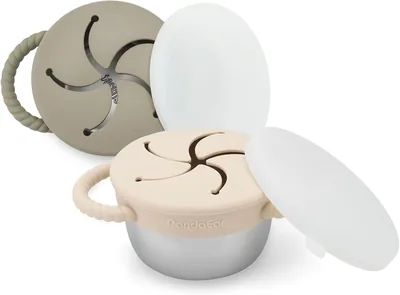 PandaEar Paquete de 2 vasos de acero inoxidable para refrigerios para niños pequeños, recipientes a prueba de fugas