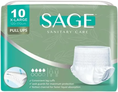 SAGE SANITARY CARE Adult Pull Up Diaper Pants 10-Pieces, X-Large, White