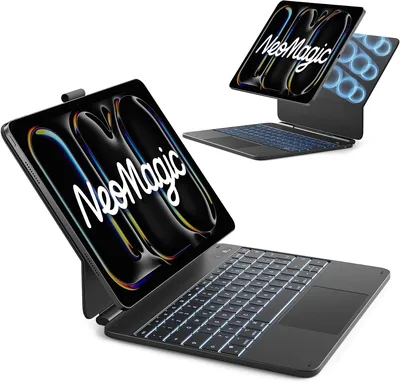 Inateck iPad Air 13 Tastaturhülle mit Flachhinge und großem Touchpad | für iPad Air 13, M4/M3/M2 & Pro 12,9" (6./5./4./3.), LED-Anzeige